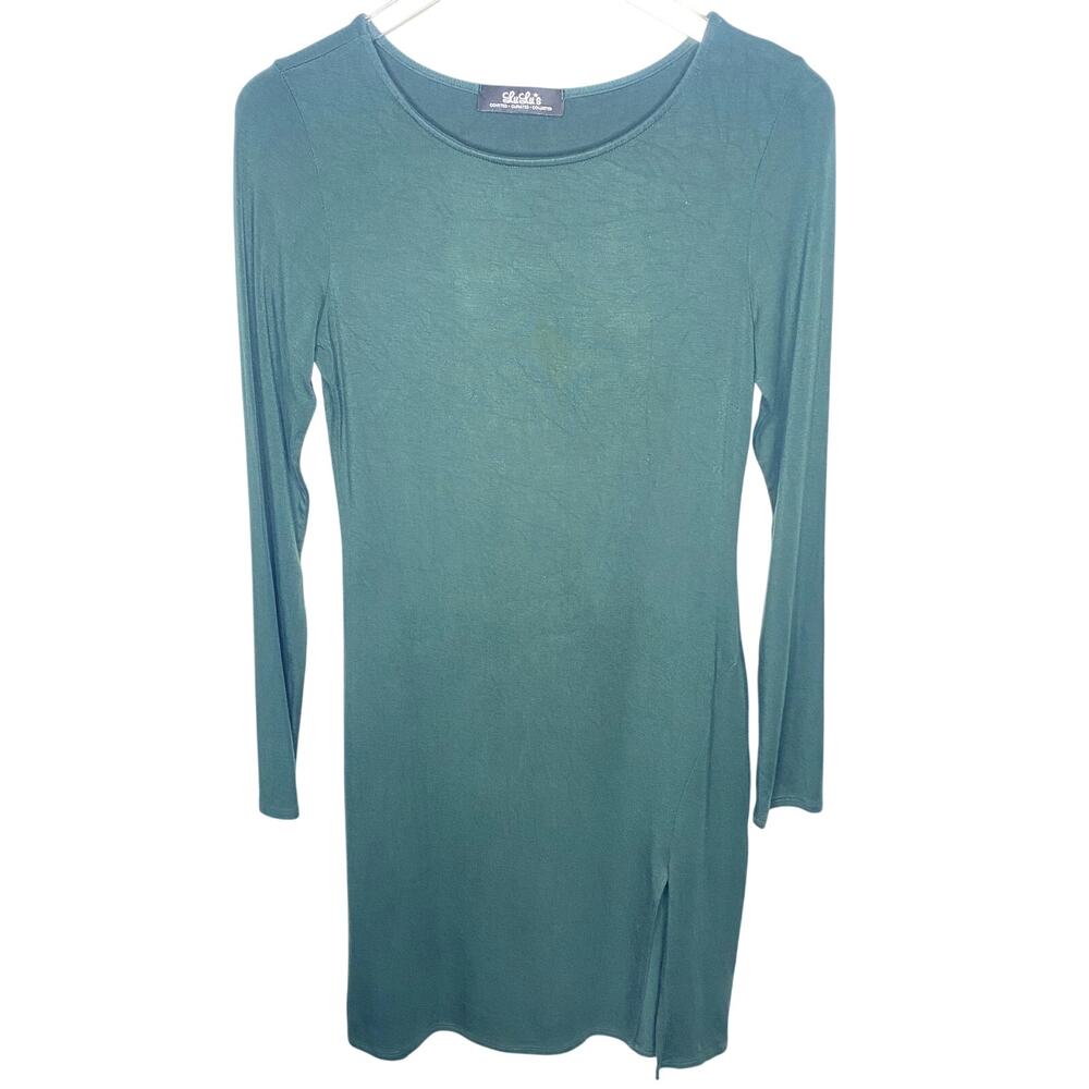 Lulu's Dark Green Long Sleeve Midi Jersey Knit Bodycon Dress Size Large